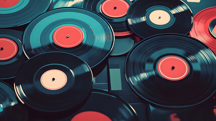 View of a vintage vinyl record collection flat design front view music enthusiast theme animation Monochromatic Color Scheme