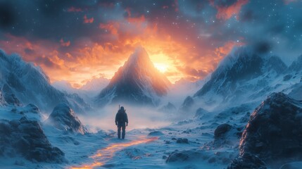 Obraz premium Surreal Alien Mountain Landscape with Glowing Rivers