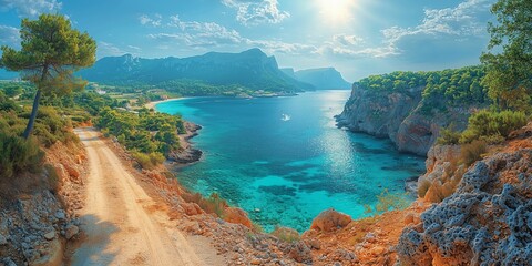 Fototapeta premium Scenic Road Along Cliffside Overlooking Azure Waters