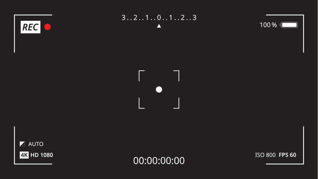Video Camera Frame Viewfinder on Black Background	