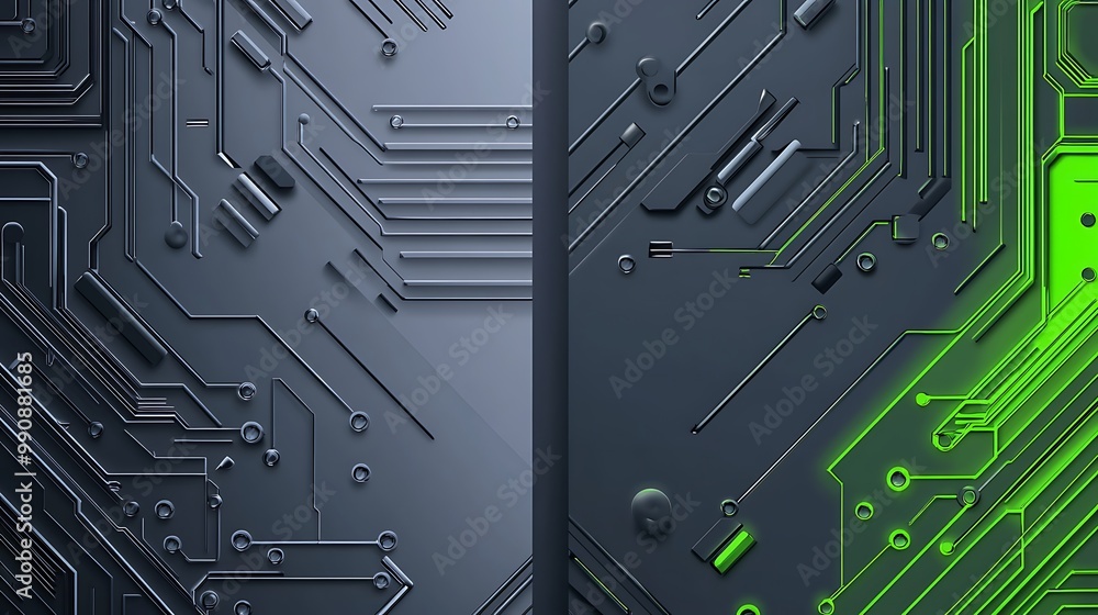 Poster Abstract background of a circuit board with glowing green lines.