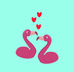 two flamingo hearts on a blue background,