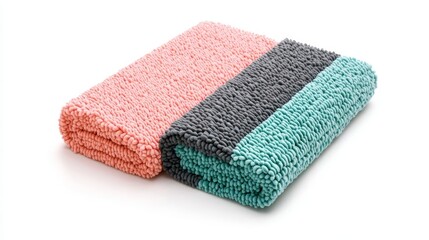 Soft and colorful towels stacked together, ideal for a cozy bathroom setting or spa environment.