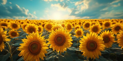 Fototapeta premium Vibrant Sunflower Field Under the Blue Sky