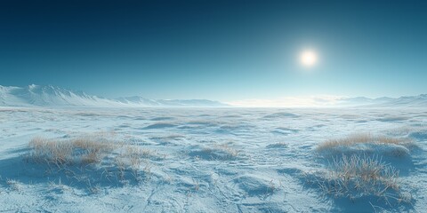 Fototapeta premium Icy Tundra Landscape Under a Bright Arctic Sky