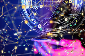 Global network. Blockchain. 3D illustration. Neural networks and artificial intelligence. Abstract