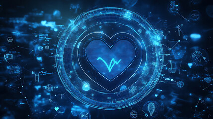 Blue circle symbol surrounded by a heart shape, with a background of supportive and encouraging messages for diabetes care