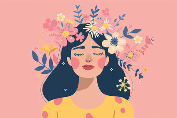Floral woman illustration serene beauty