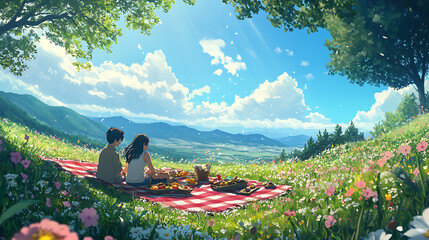 Fototapeta premium Charming background with an anime character�s room, filled with personal items, posters, and a cozy bed
