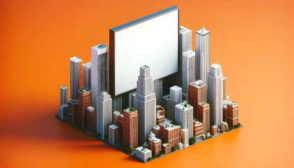 Obraz premium City mockup white sign for commercial ad on orange building