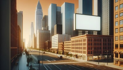 City mockup white sign for commercial ad on orange building