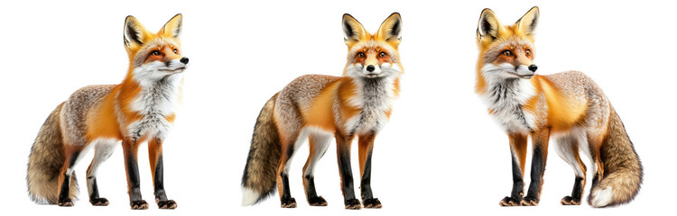 Fototapeta premium Explore a striking image of a curious red fox standing tall, showcasing its fluffed tail, perfect for wildlife enthusiasts and nature projects.