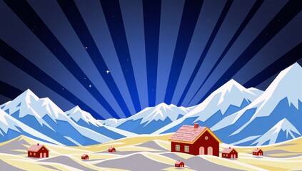 A red house in the middle of a snowy mountain range.