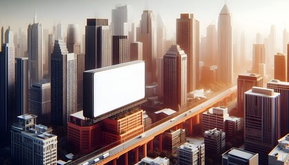 Obraz premium City mockup white sign for commercial ad on orange building