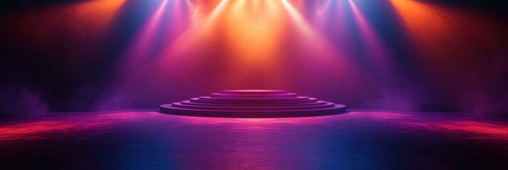 Stage with Colorful Spotlights and Dramatic Lighting