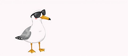 Fototapeta premium A bird wearing sunglasses standing on a white surface.