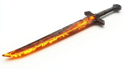 A mystical sword with a glowing orange blade, perfect for fantasy themes and epic adventures in illustrations and designs.