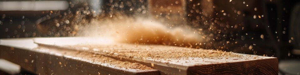defocused sawdust in Motion: Wood Being Crafted in Workshop