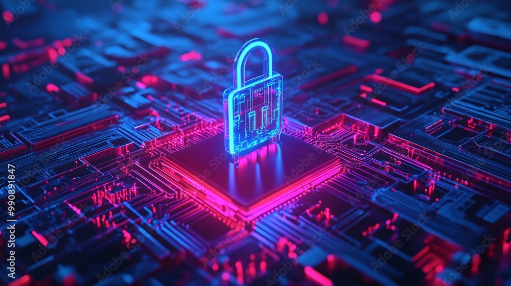 Aufkleber digital padlock symbolizing cybersecurity on abstract background.