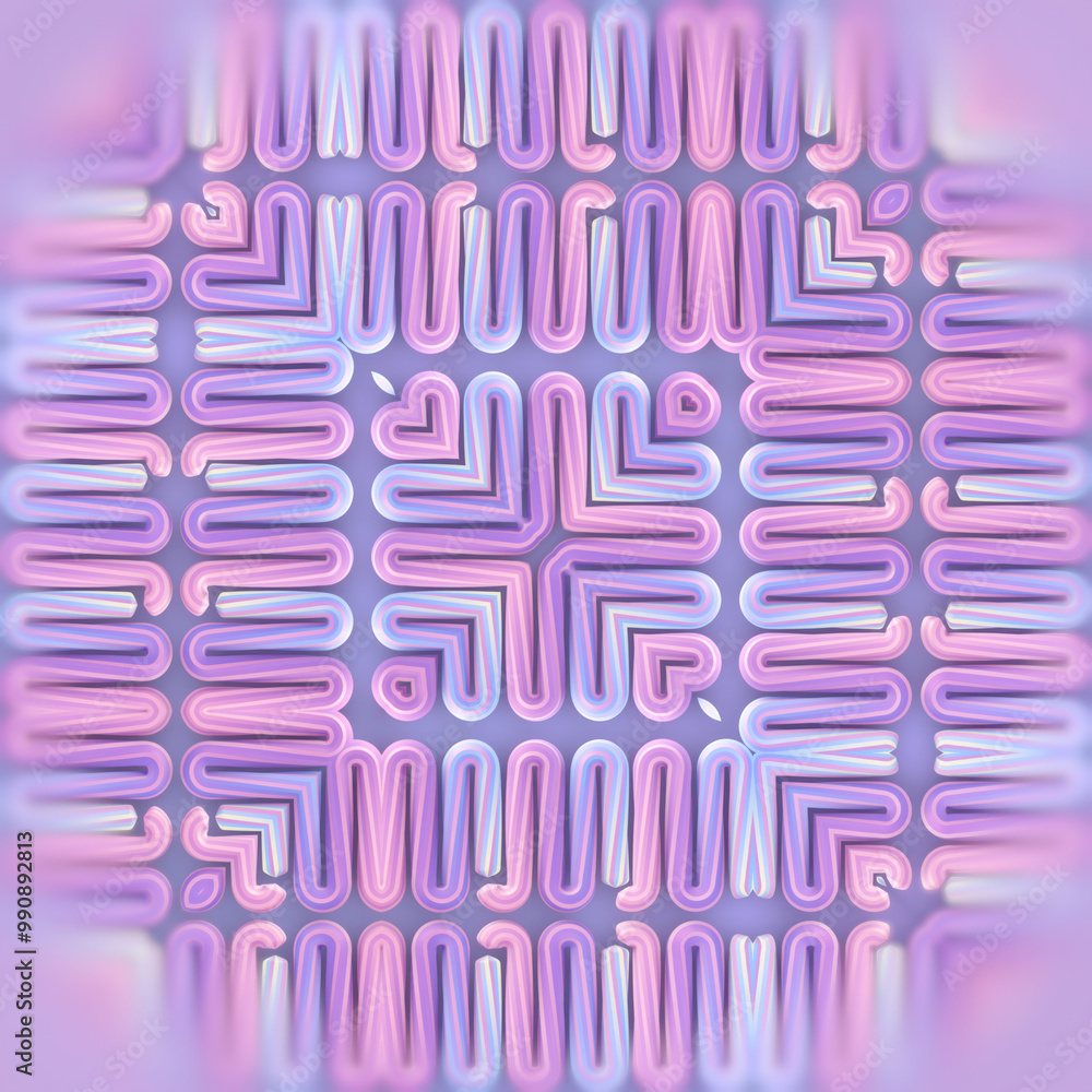 Poster Digital illustration of a symmetrical wavy snake-like pattern. Colorful and modern style. 3d rendering