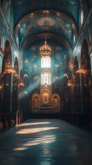 Obraz premium Grand church interior with ornate religious sculptures and paintings image