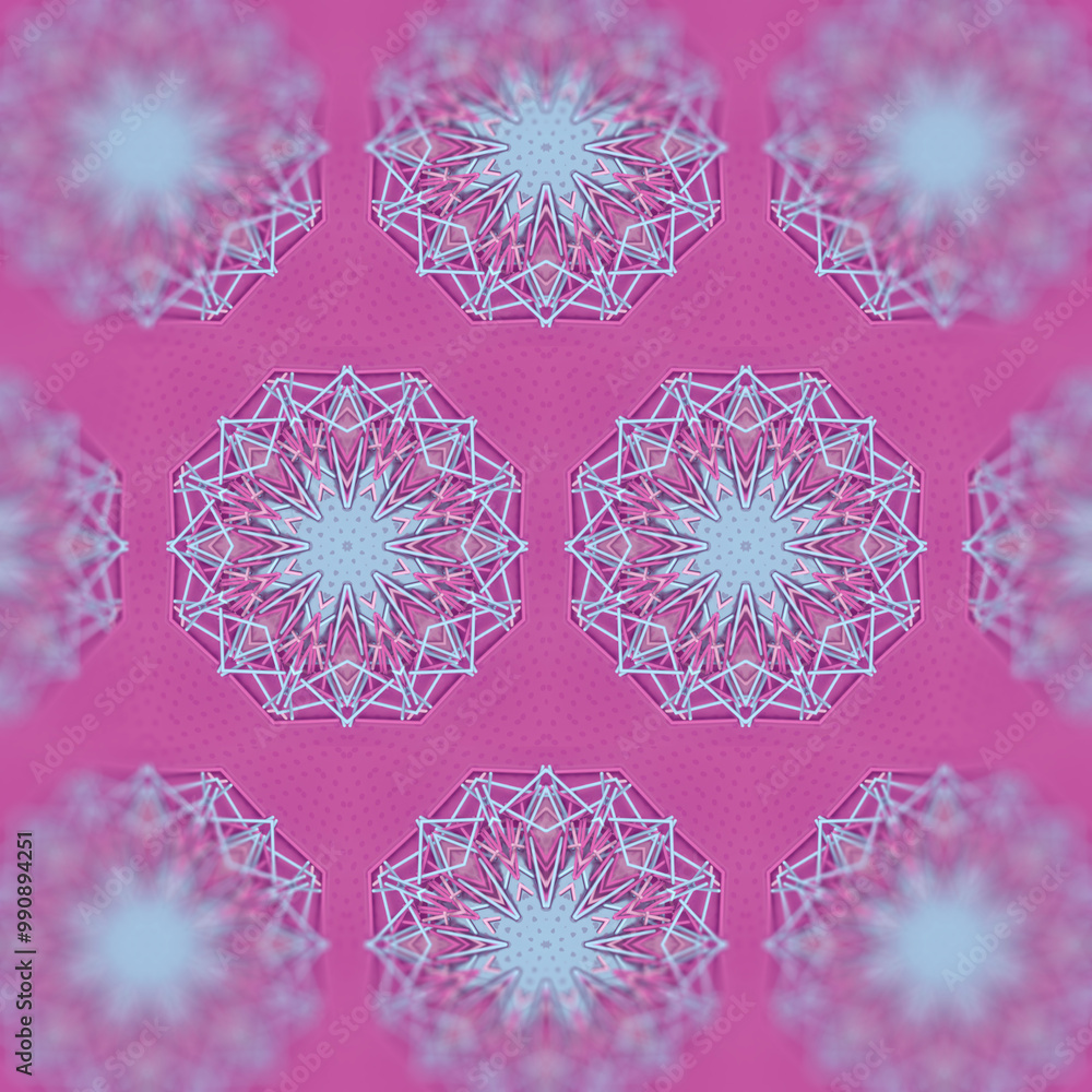 Poster Pink and blue repeating pattern of multicolored sticks and lines. 3d rendering digital illustration