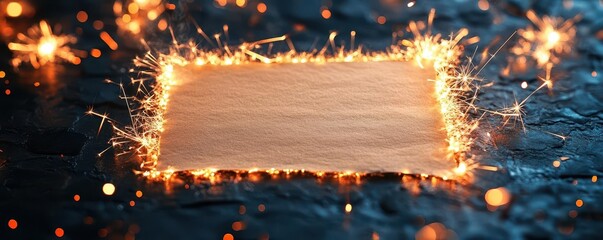 A vibrant image of a glowing frame created by sparks, perfect for invitations, banners, or announcements. Captivating and dynamic.