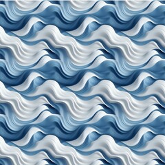Seamless pattern of repeating blue and white wavy lines.
