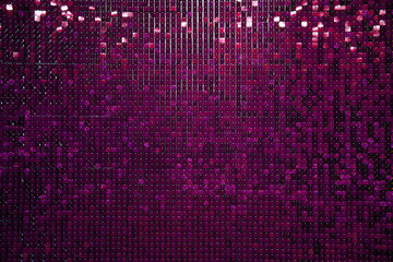 Festive background made of purple shiny small squares with glitter.