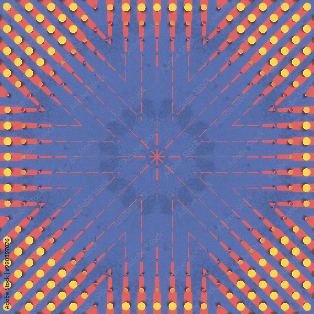 Poster Digital illustration of a mesmerizing blue and red kaleidoscopic pattern. 3d rendering