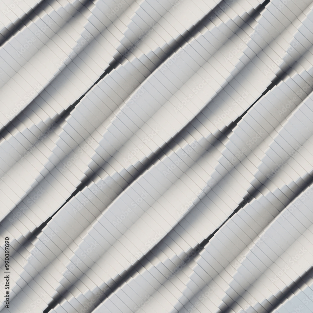 Aufkleber Digital illustration of white rectangles that create the illusion of a flowing wave. Dynamic interplay of simple geometric shapes. Harmonious and visually appealing composition. 3d rendering