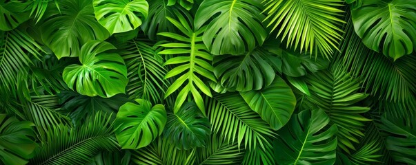 Tropical organic background with a variety of green plants