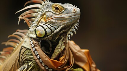Fototapeta premium An iguana wearing a silk scarf and a diamond collar
