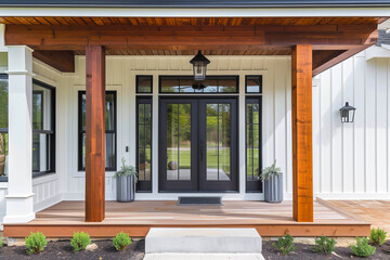 Exterior architecture image of modern farmhouse front door porch