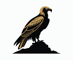 Obraz premium Golden eagle silhouette editable EPS vector isolated illustration template on a white background