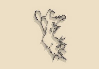 Silhouette of young cute witch girl with broomstick. Long curly hair. Halloween relative character silhouette. 3D render