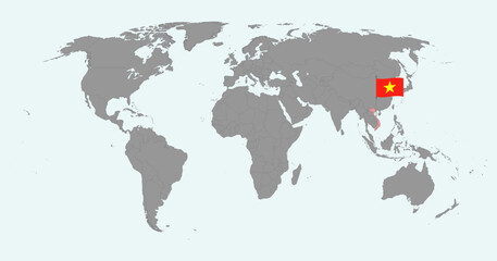 Pin map with Vietnam flag on world map. Vector illustration.