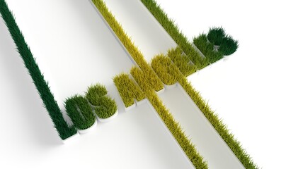 Los Angeles city of USA name in geometry style design. Green fresh spring grass growth on letters. Ecology concept. 3D render