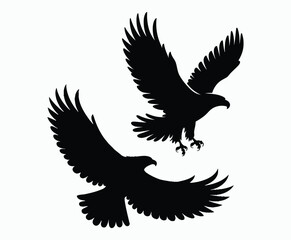 Obraz premium Golden eagle silhouette editable EPS vector isolated illustration template on a white background