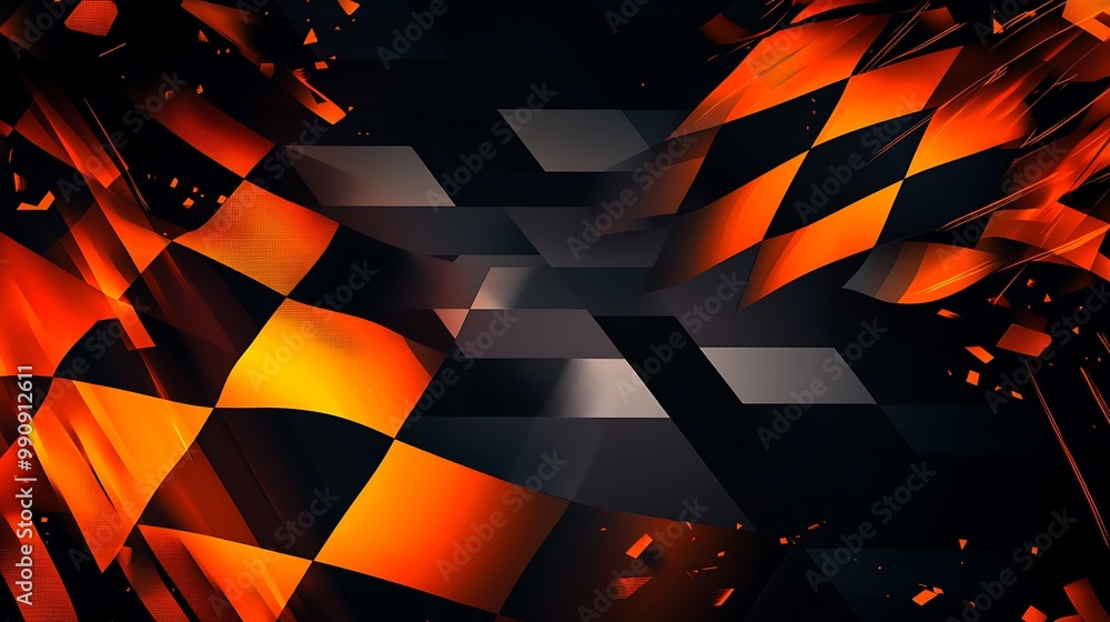 Aufkleber abstract checkered flag background with glowing orange and black squares.