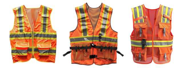 Orange Safety Vests Set on Transparent Background