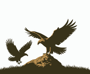 Obraz premium Golden eagle silhouette editable EPS vector isolated illustration template on a white background