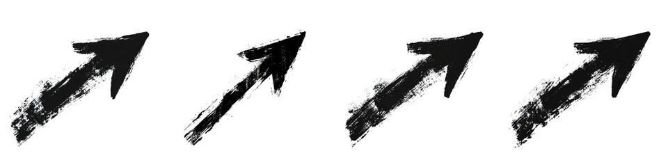 set of A simple black arrow drawn with a brush, on a transparent background png 
