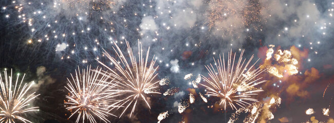 Banner blue Firework celebrate anniversary happy new year 2024, 4th of july holiday festival....