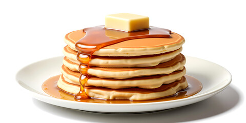 Pancakes served with butter and dripping syrup
