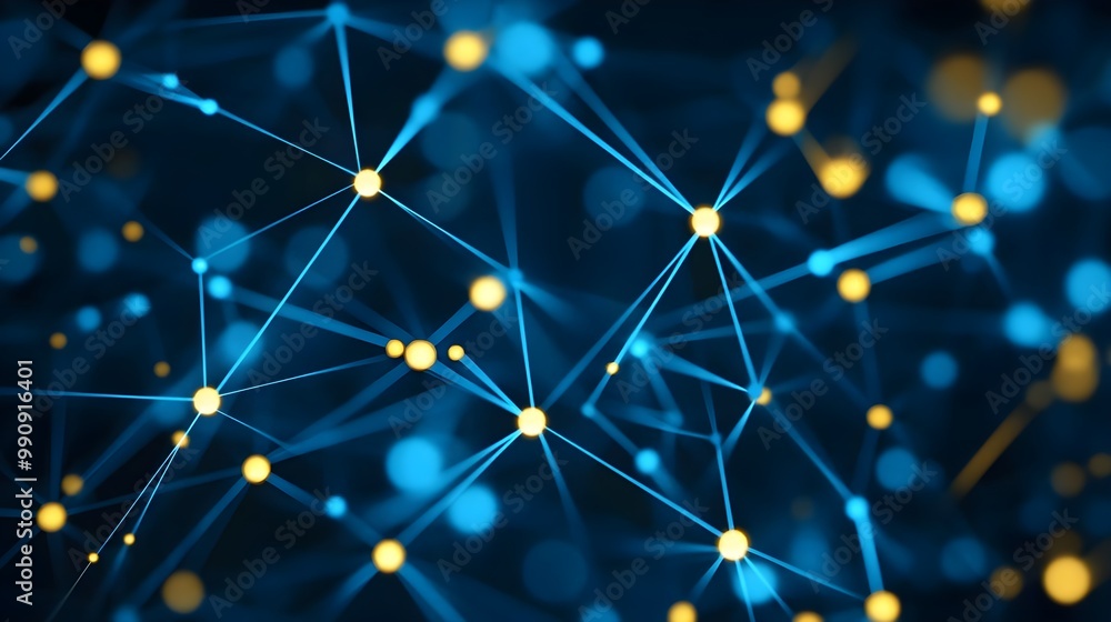 Poster abstract digital network, illuminated nodes.