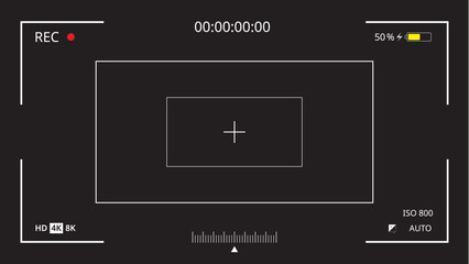 Video and photo camera viewfinder screen display frames.