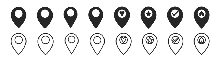 Location icon set. Place position vector symbol. Marker pointer. Vector illustration. 