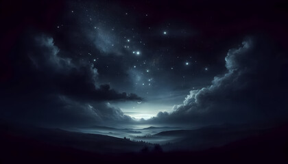 Fototapeta premium A wallpaper of a dark, starry night with subtle eerie highlights.