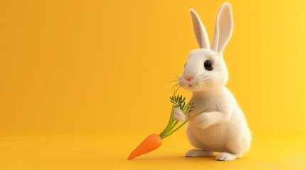 A cute cartoon rabbit holds a carrot. © night